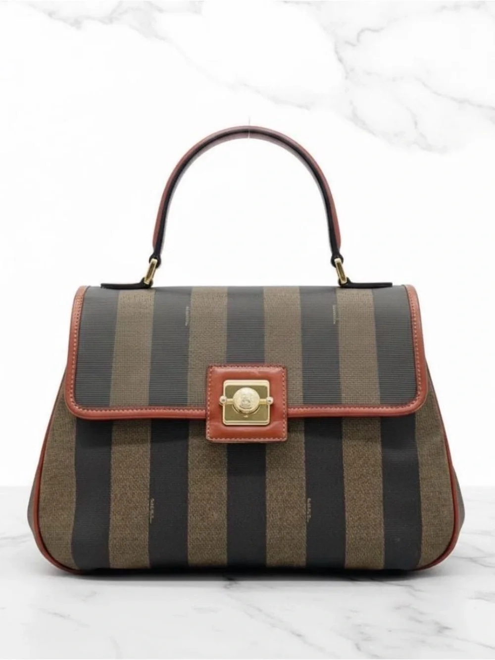 Authentic Fendi Striped Top-Handle Satchel Bag Excellent Condition